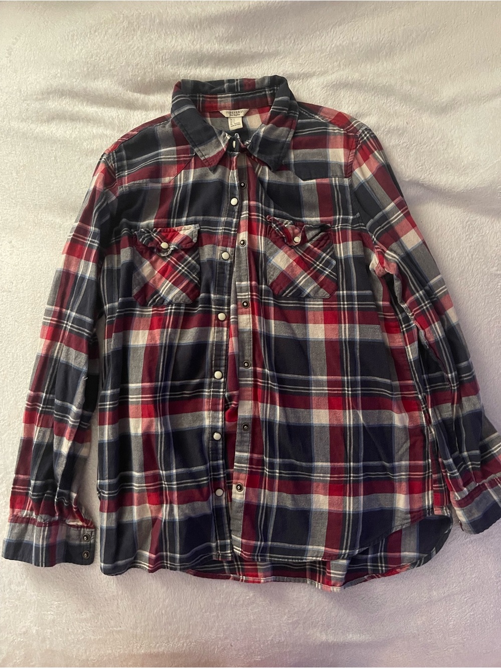 Forever 21 Red, Navy & White Plaid Button-Down Shirt